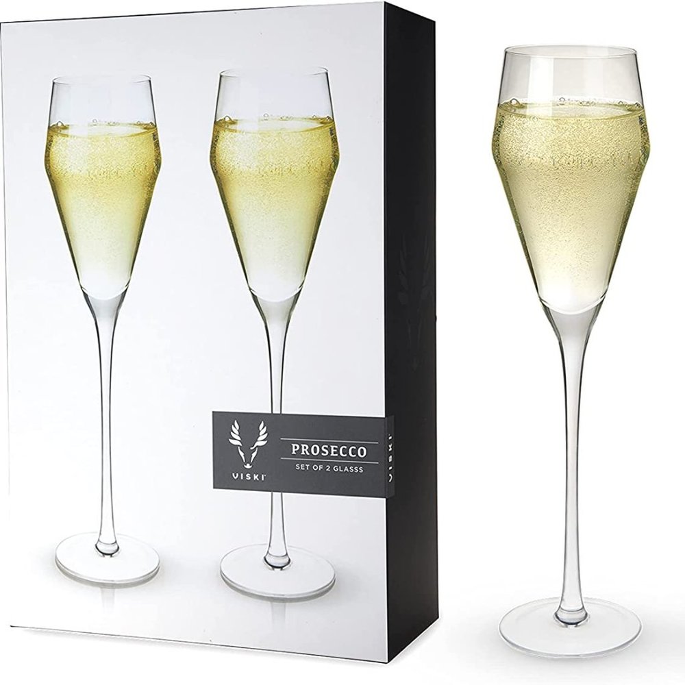 Viski Raye Angled Crystal Prosecco Glasses Set of 2, No-Lead Premium Crystal